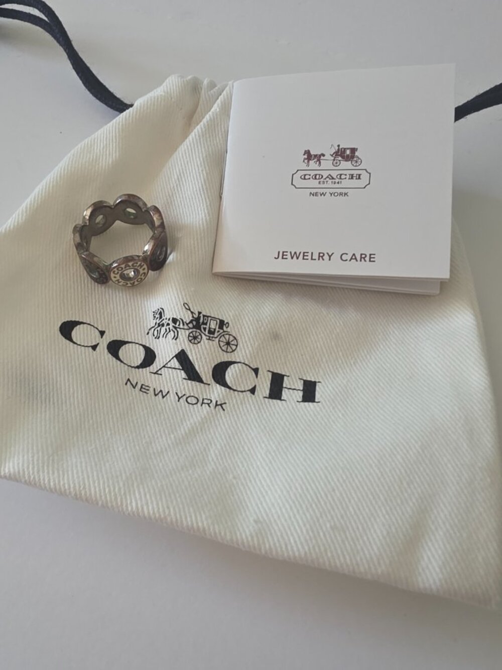 Coach Silver Enamel Circle Ring 5.5